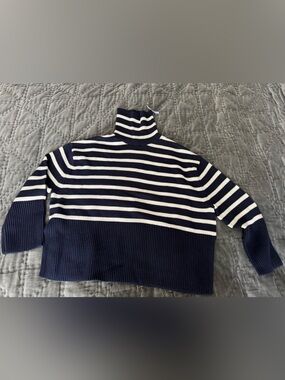 NWT GAP Navy & White Striped Cotton Turtleneck Sweater S